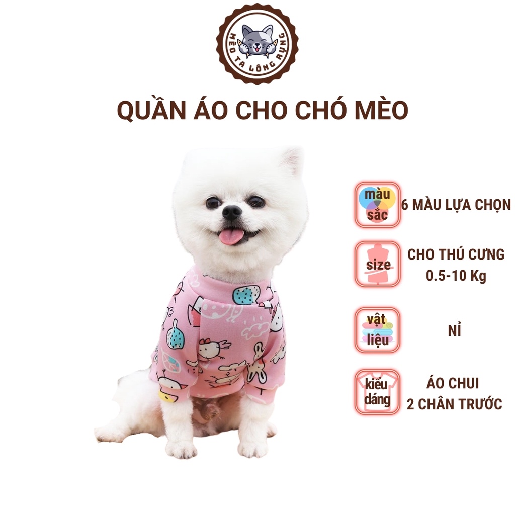 Quần Áo Cho Chó Mèo Thú Cưng Nỉ 100% Vải Mềm Mại, Thấm Hút Mồ Hôi, Co Giãn 4 Chiều Từ 500 Gram Đến 10 Kg