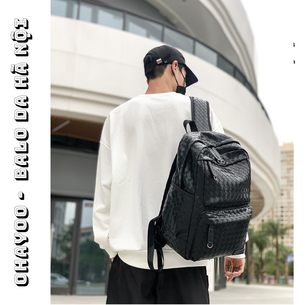 Balo laptop, balo da nam nữ chất liệu da PU cao cấp Hàn Quốc chống nước laptop 15,6 inch OHYOO