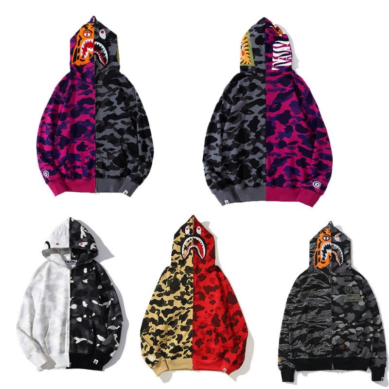 Áo Khoác Hoodie Phối Khóa Kéo Hình Đầu Cá Mập Cá Tính Cho Nam Nữ