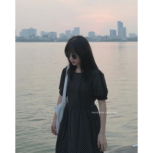 Váy babydoll dài Chấm Bi nhí, váy babydoll dài Hàn Quốc Bazic one