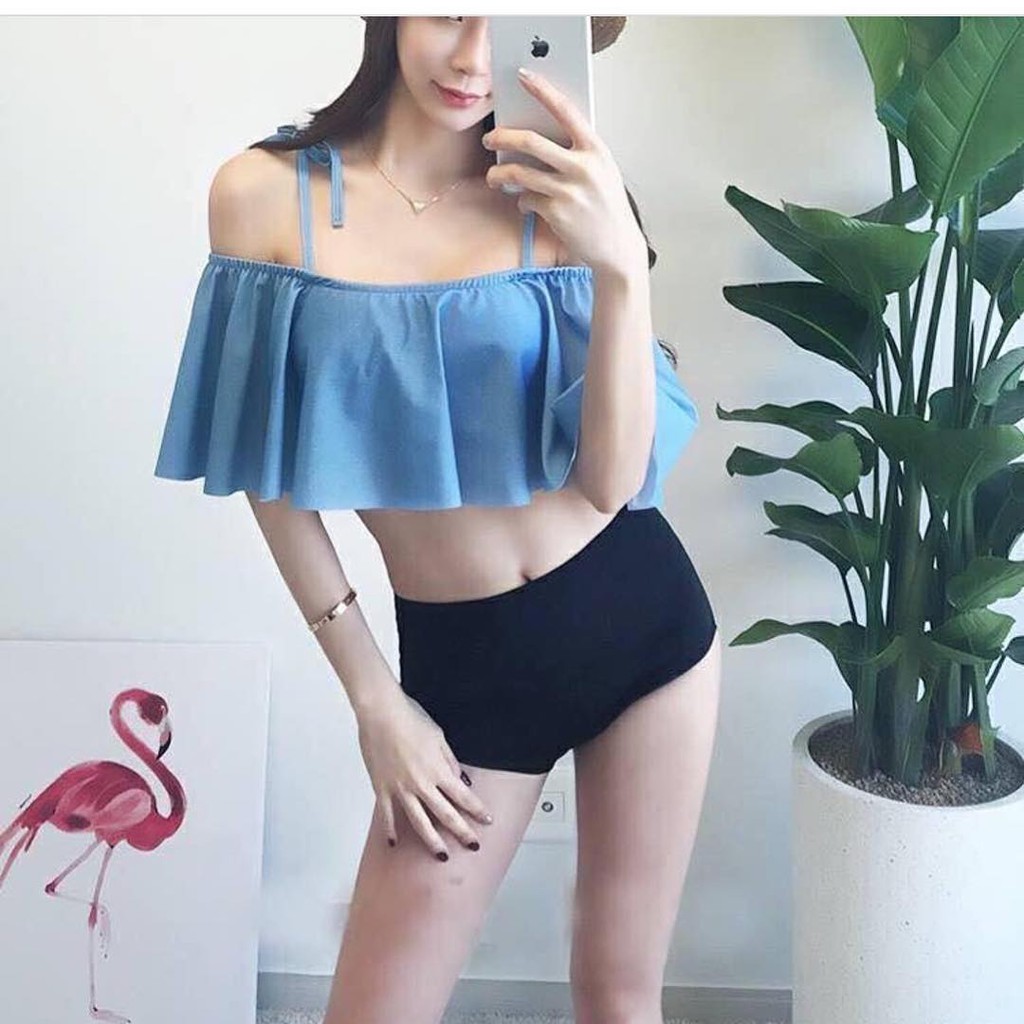 Bikini cạp cao hai mảnh, bèo nhún dễ thương