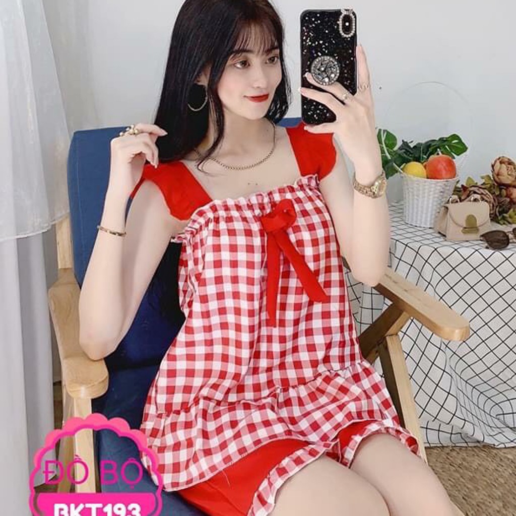 Đồ mặc nhà nữ 💥 FREE SHIP 💥 Đồ bộ ngủ xinh xắn, kẻ sọc caro siêu dễ thương, DB2