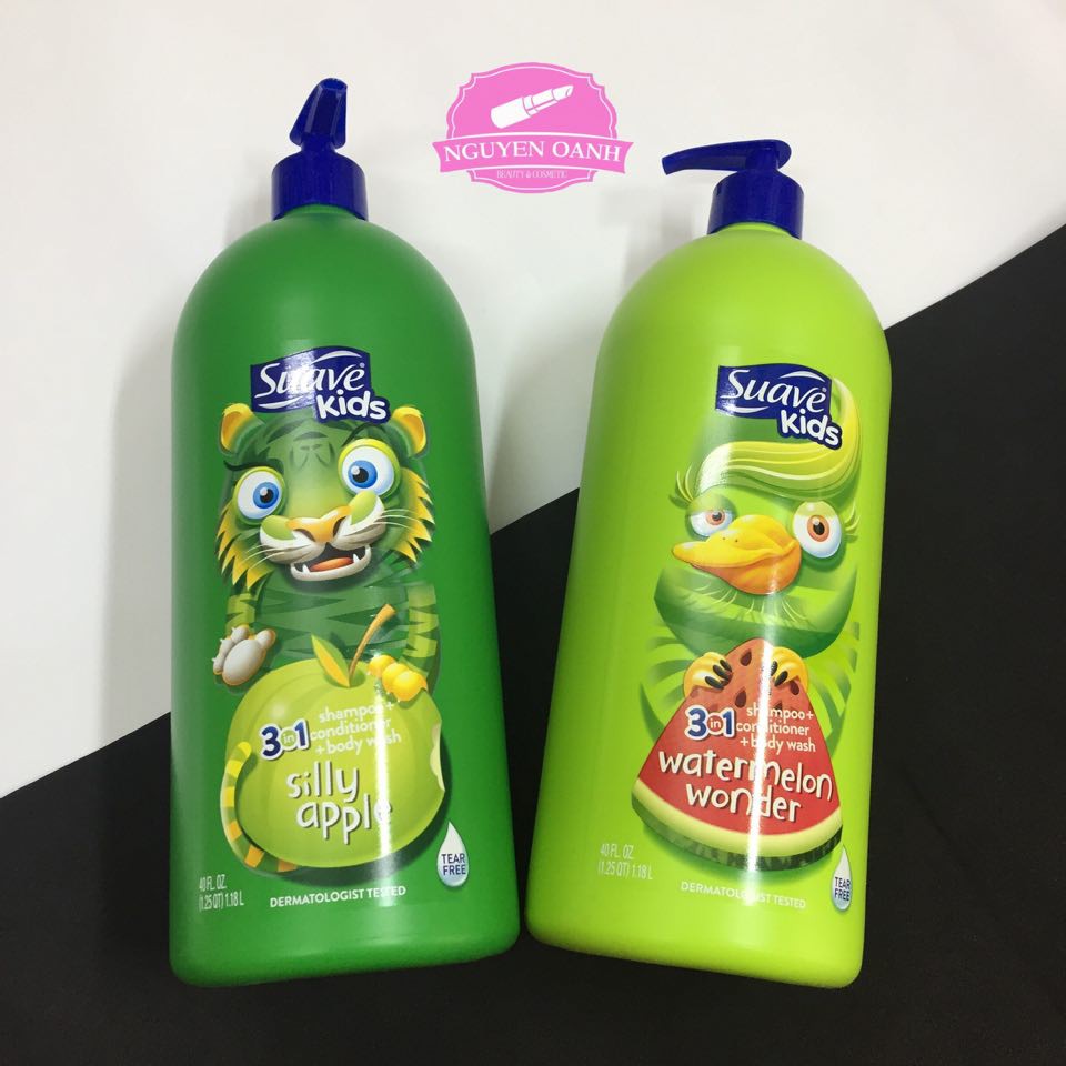 🍏🍉 Sữa tắm gội xả cho bé Suave Kids 3 in 1 Silly Apple/Water Melon 1.18L