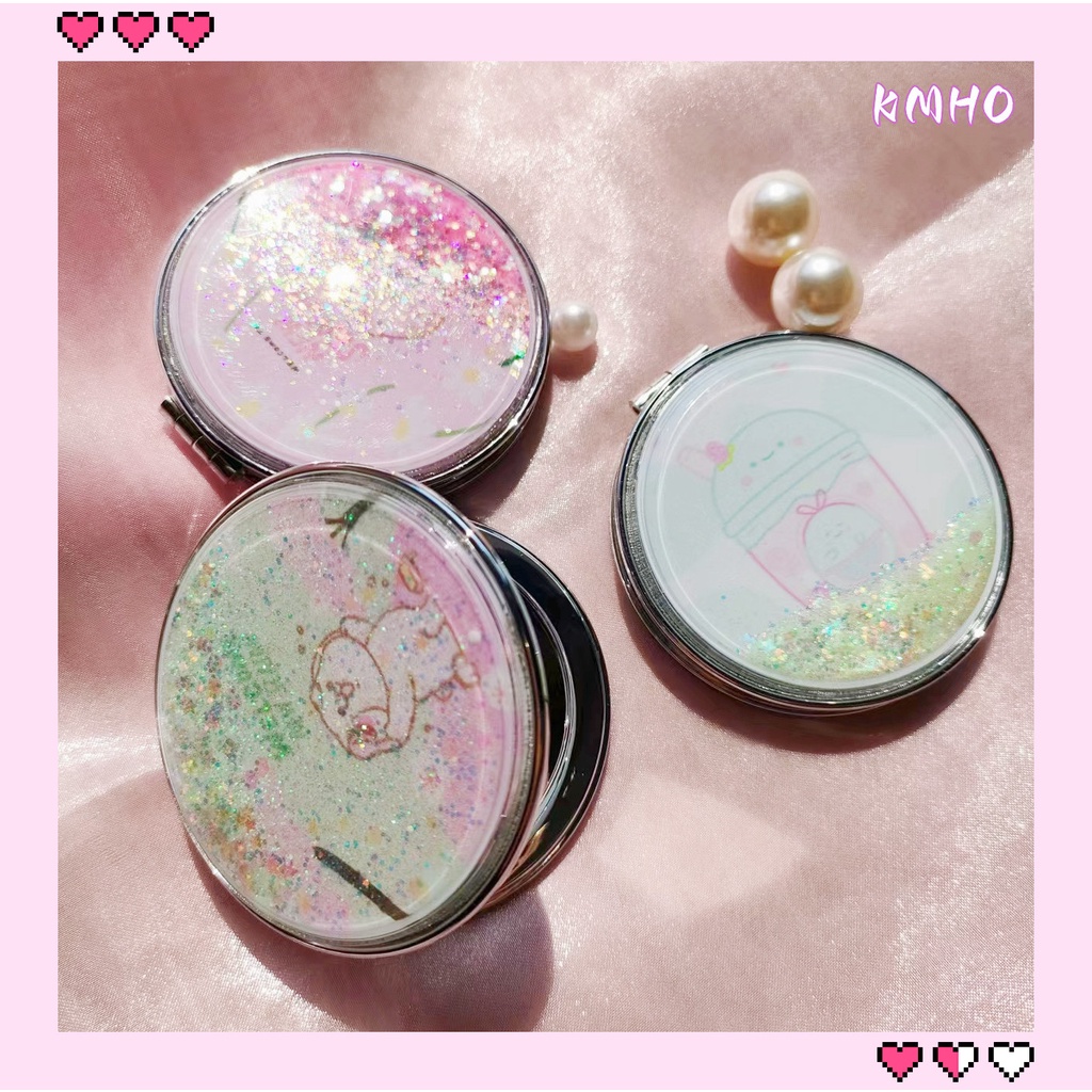 KMHO Quicksand Gương nhỏ Gương trang điểm HD tinh tế Gương vỏ sò Gấp hai mặt Gương tròn nhỏ Mang theo gương quà tặng cho sinh viên