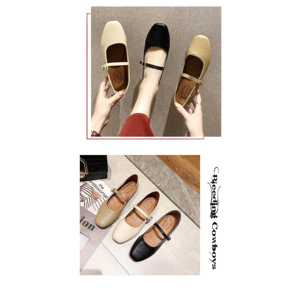 PAMELA - Giày Búp Bê Quai Ngang Mũi Vuông Công Chúa Vintage (3cm) - Gi01