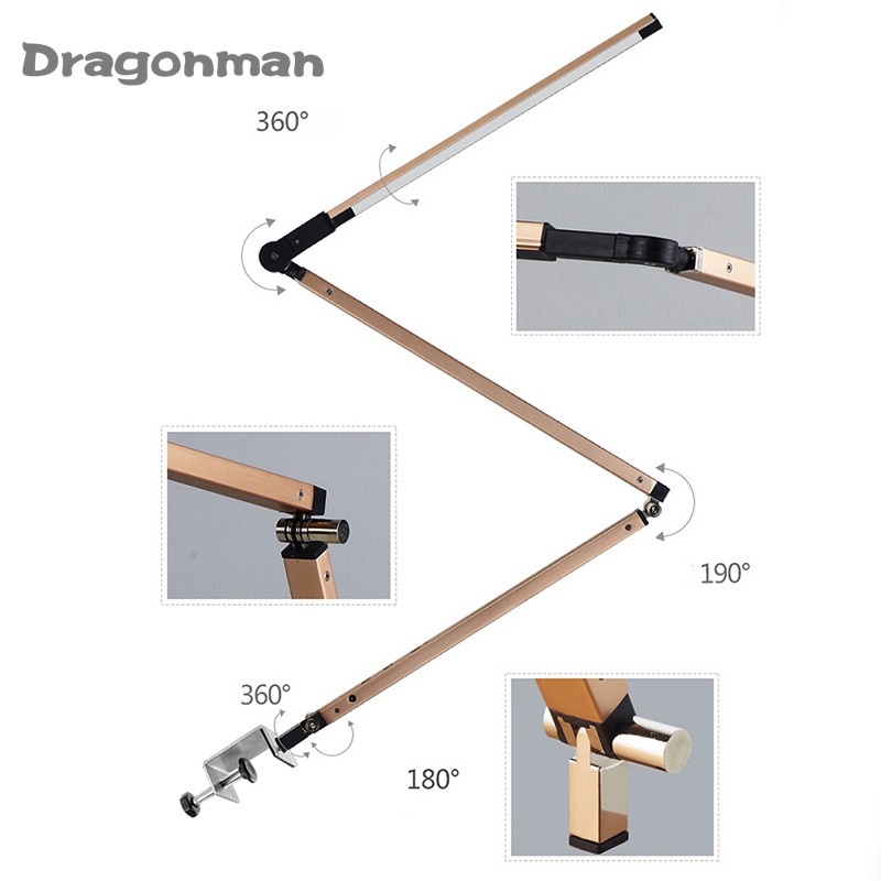 Swing Arm LED Desk Lamp with Clamp Dimmable Table Light for Study Reading Work Office