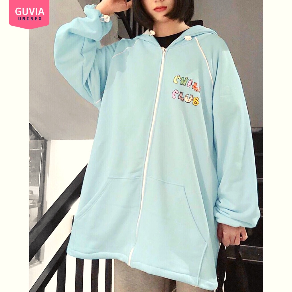 Áo khoác nỉ Hoodie Dây Kéo CHILI CLUB Ulzzang form rộng nam nữ áo nỉ bông Unisex AKN8 Guvia