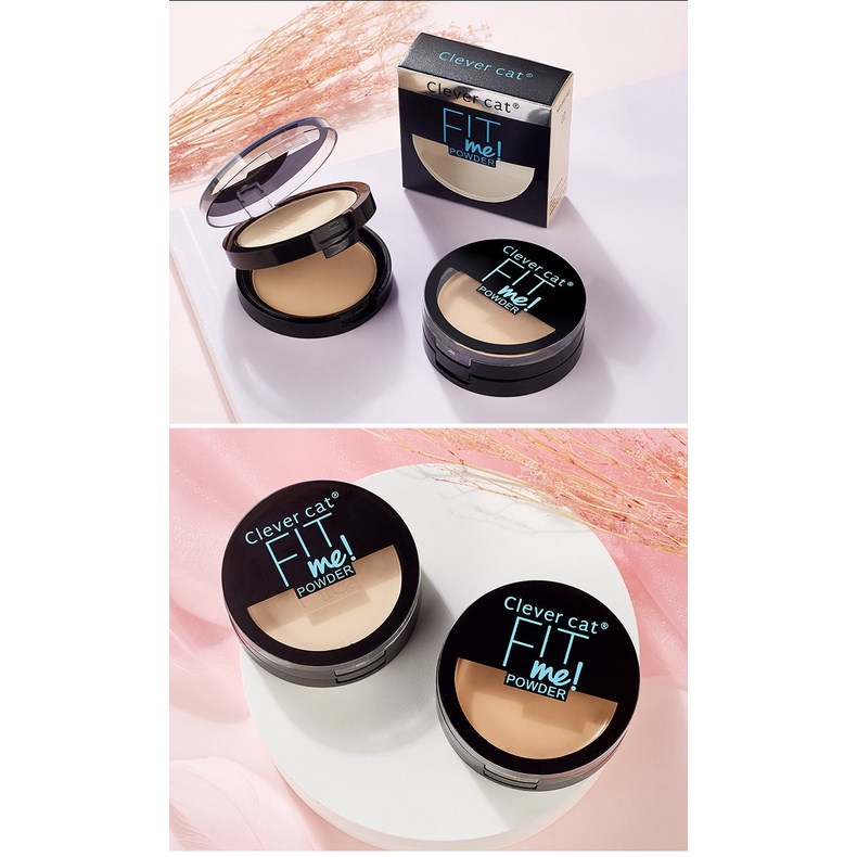 Phấn phủ che khuyết điểm Clever Cat thiết kế 2 lớp dưỡng ẩm da, Phấn nội địa Trung dạng nén thiết kế 2 lớp tươi mát