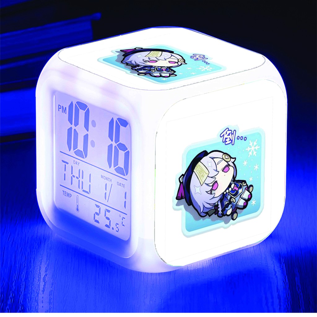 Đồng hồ báo thức để bàn in hình GENSHIN IMPACT game ainme chibi LED đổi màu M2