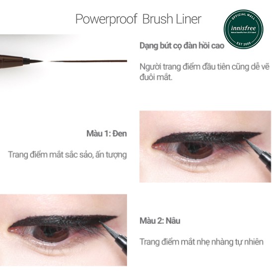 [Mã COSIF05 giảm 10% đơn 400K] Bút kẻ mắt nước innisfree Powerproof Brush Liner màu 0.6g