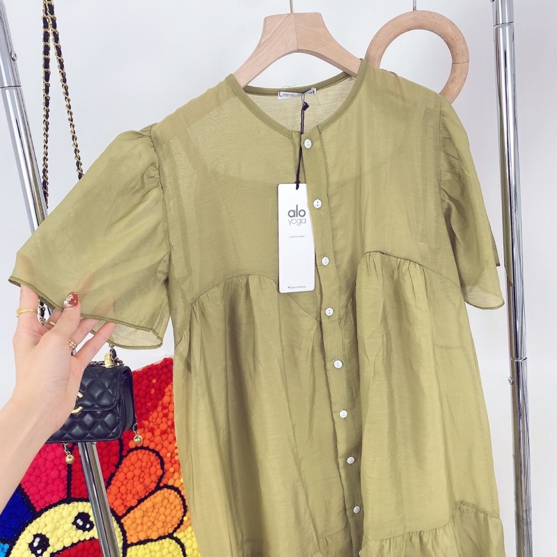 Váy đũi xanh cốm bèo tầng siêu hot hit bầu bí bon chen thoả mái