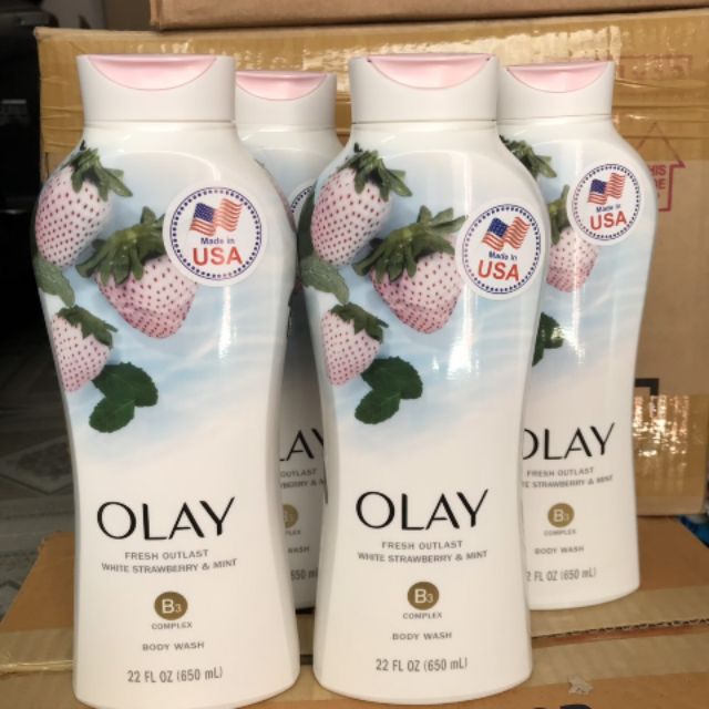 Sữa tắm Olay cooling white strawberry &amp; mint 650ml Chính Hãng USA