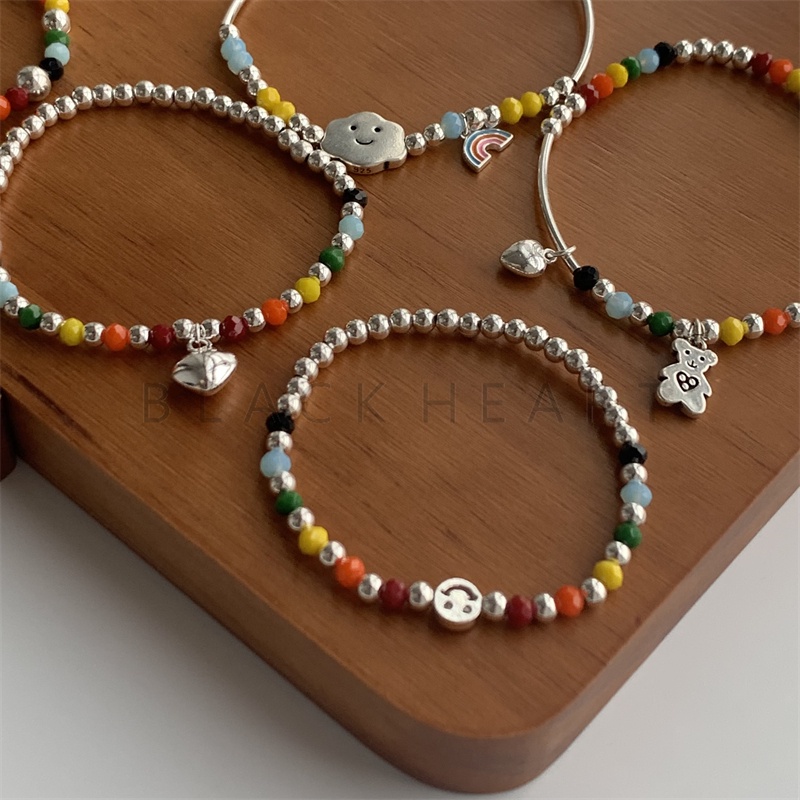 Vòng Đeo Tay Hình Trái Tim/Gấu/Mặt Cười Màu Sắc Xinh Xắn Thời Trang