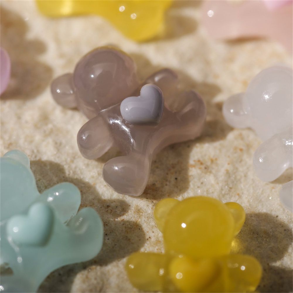 [Hàng mới về] 10 Phụ kiện trang trí móng tay hình gấu trái tim bằng nhựa trong suốt màu kẹo dễ thương DIY