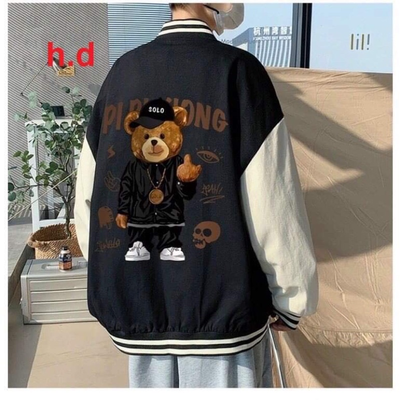 Áo khoác bomber Jacket nam nữ Gấu SoloChất nỉ vs gió chống nắng, giữ nhiệt ấmThời trang thu đông thể thao, Hàn Quốc