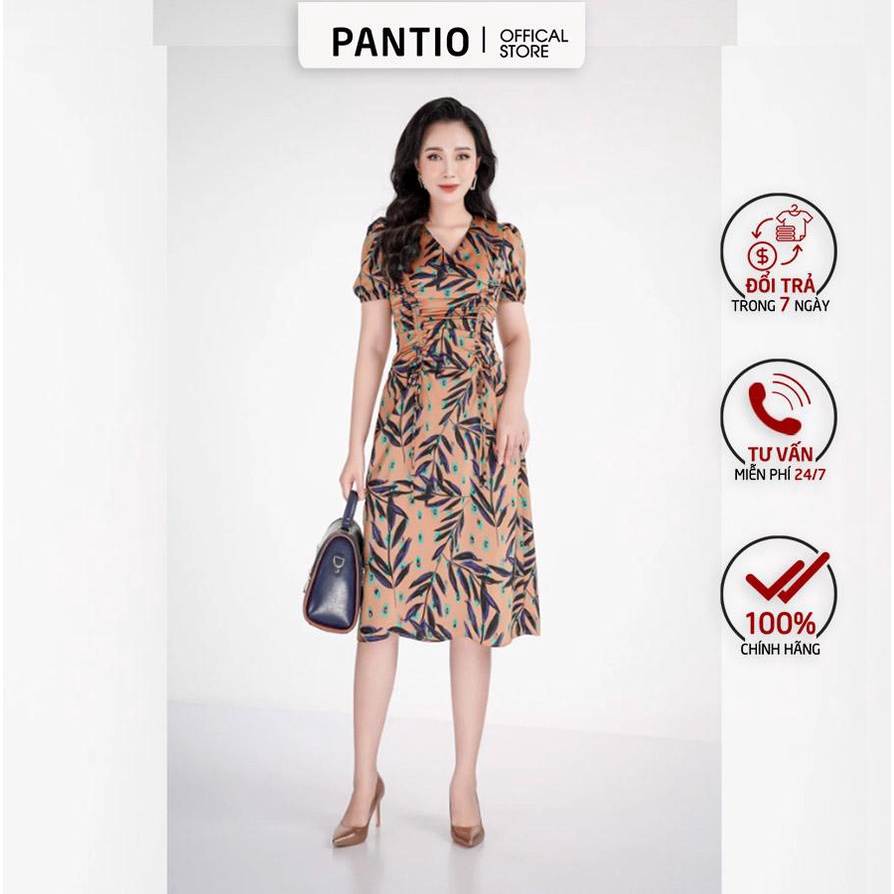 FDC33168 - Đầm công sở chất liệu lụa dáng xòe ngắn tay - PANTIO