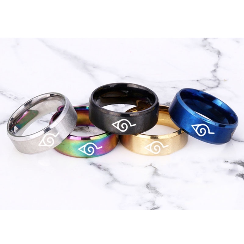 Set 5 Nhẫn Thép Titan Hóa Trang Nhân Vật Uzumaki Sasuke Itachi Kakashi Ninja