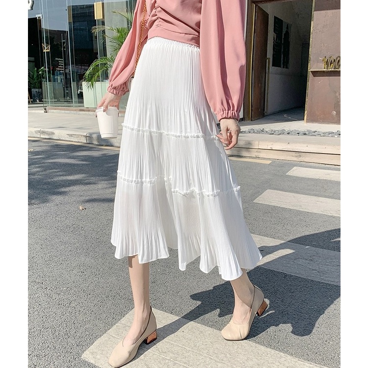Chân váy dài dập ly, chân váy midi kiểu dáng ulzzang thời trang Hàn Quốc Fmstyle Saigon 21CV01KP1404