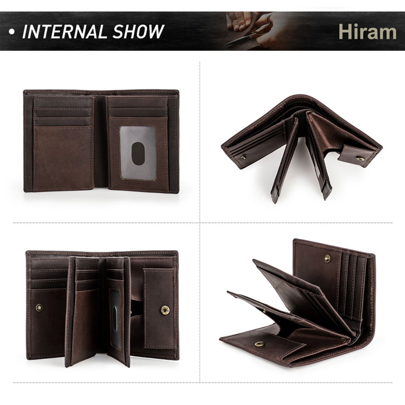 Youyo Ví Ngắn Gập Ba Bằng Da Bò Có Ngăn Đựng Thẻ Tín Dụng RFID Chống Trộm Vintage Cho Nam