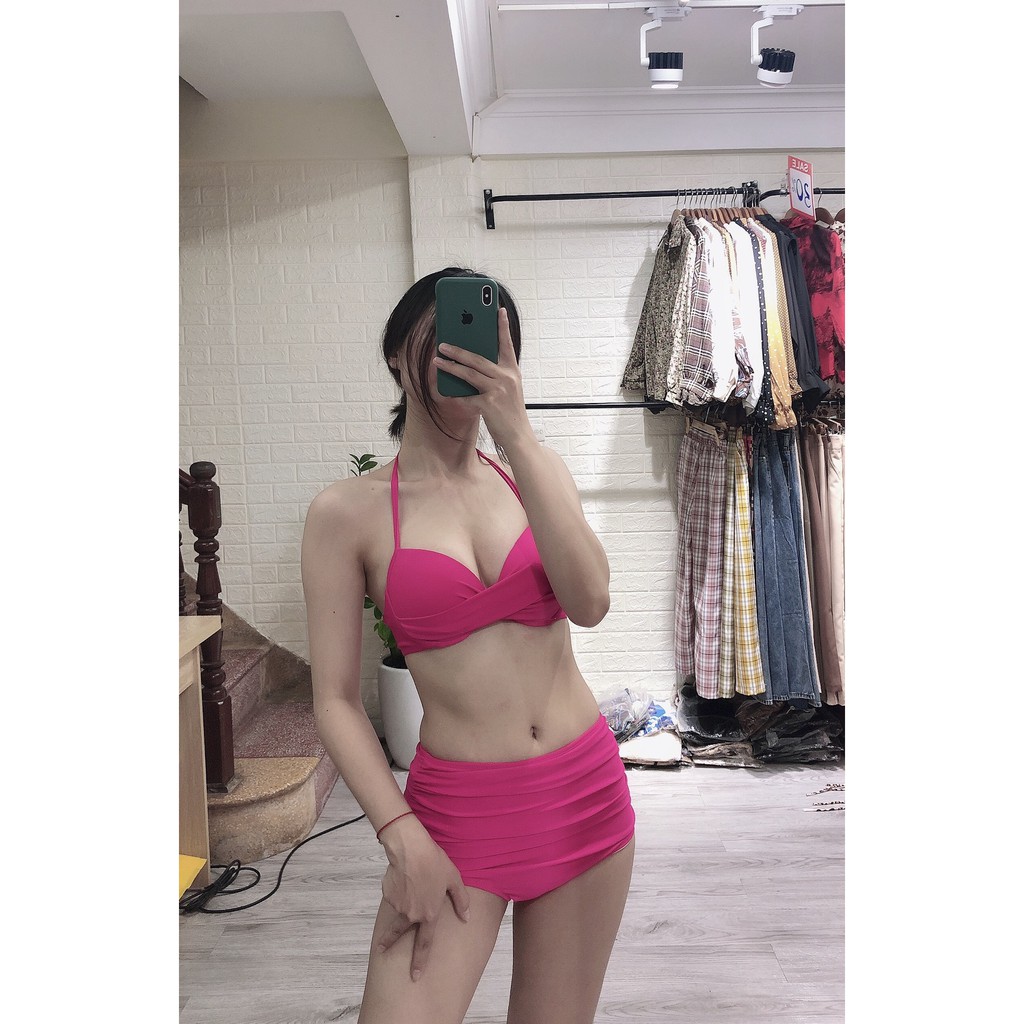 Bikini 2 mảnh áo gọng xoắn ngực quần nhúm hồng cánh sen mặc đi biển đẹp (ảnh thật 100%) | BigBuy360 - bigbuy360.vn