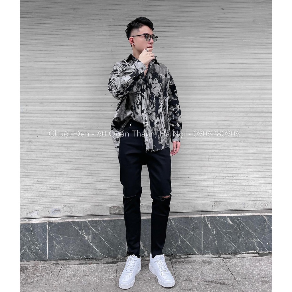 🔥Hot🔥Quần jean nam đen rách gối chất bò cao cấp co dãn 4 chiều New 2022