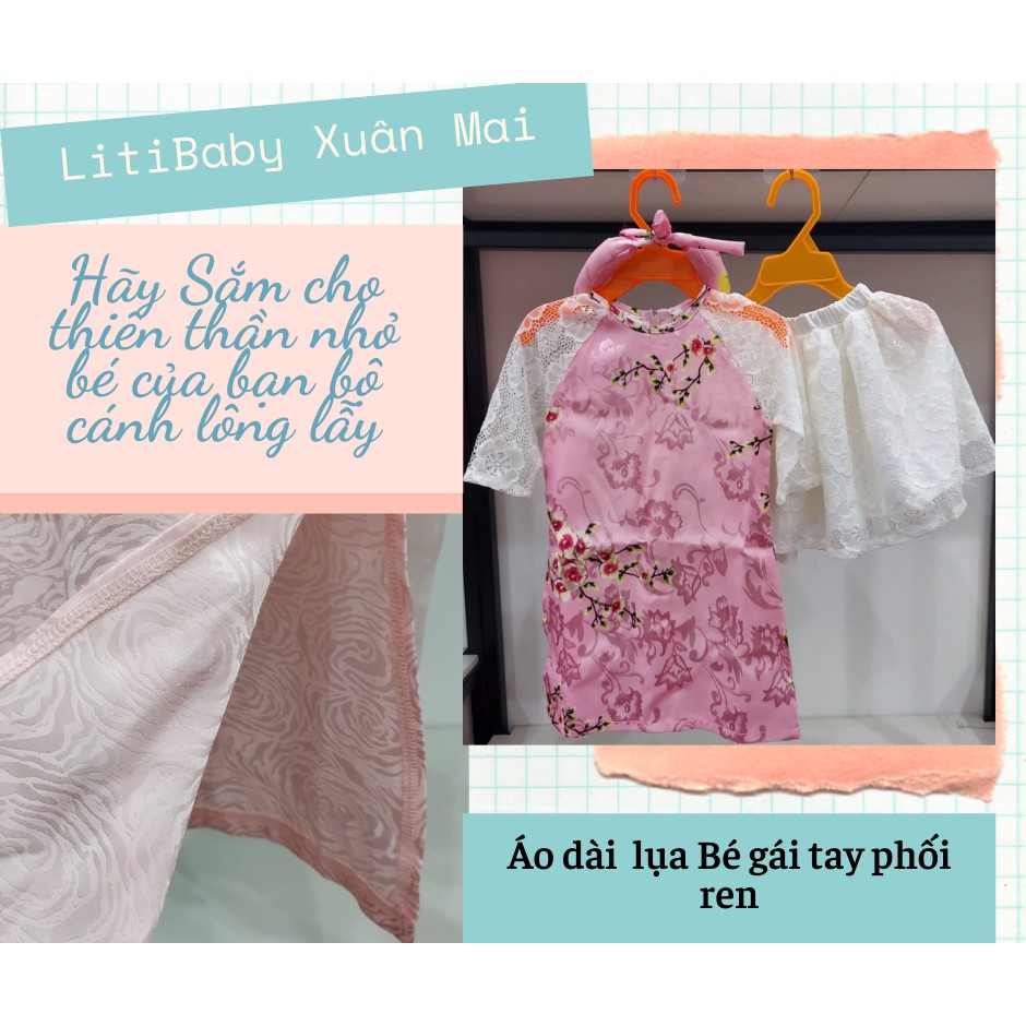 Tết 2021: Bộ áo dài Bé gái phối tay voan 3 cúc thương hiệu Litibaby size 1-10, dành cho bạn từ 10 đến 30kg