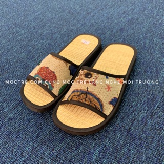 Dép chiếu cói hương quế thổ cẩm quai ngang Mộc Tre