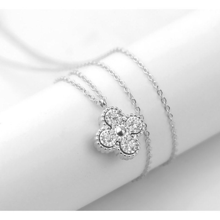 Dây chuyền nữ titan Hoa 4 cánh L V đính đá siêu đẹp, bền màu, chuẩn thời trang