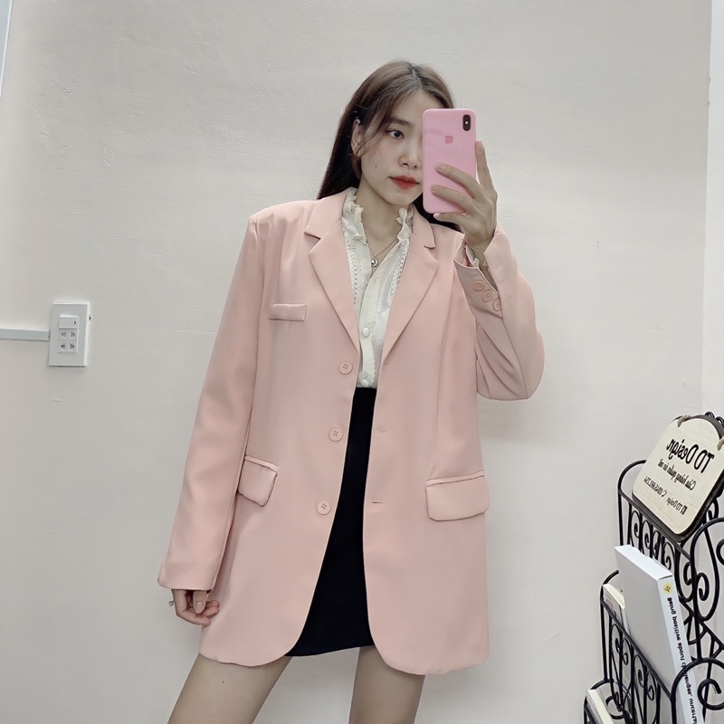 Blazer TD Design màu hồng cam dáng rộng