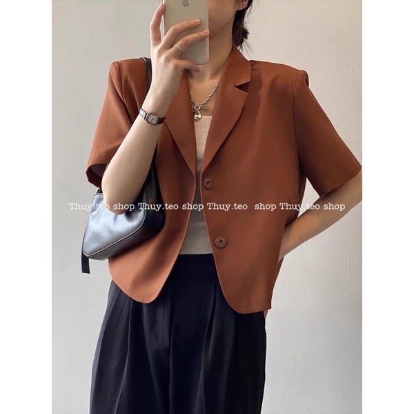 Áo blazer CỘC TAY dáng NGẮN có độn vai dày dặn