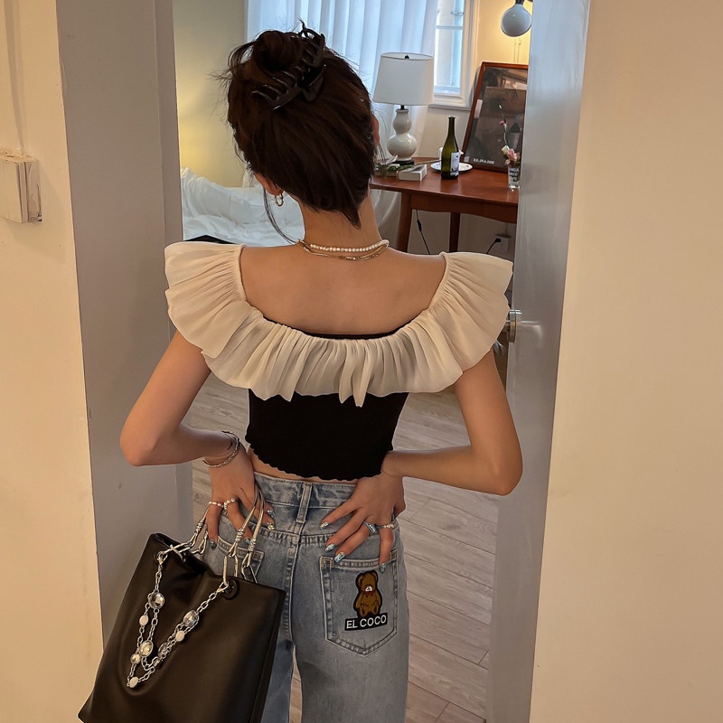 Áo Croptop Dệt Kim Tay Cánh Tiên Dáng Ôm Cho Nữ