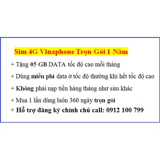 Sim 4G vinaphone miễn phí 1 năm 5gb/tháng