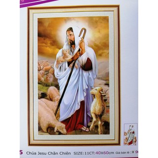Tranh thêu chữ thập Chúa Jesu chăn cừu LV3415