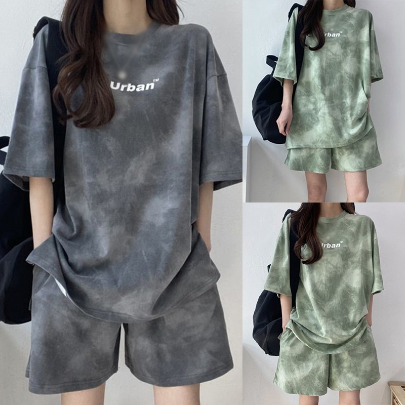 Set áo thun tay ngắn và quần ngắn ống rộng phong cách Hàn Quốc thời trang cá tính cho nữ