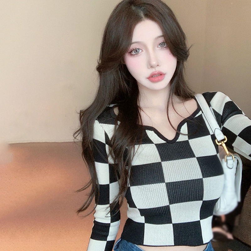 Áo Croptop Dệt Kim Tay Dài Thiết Kế Quyến Rũ