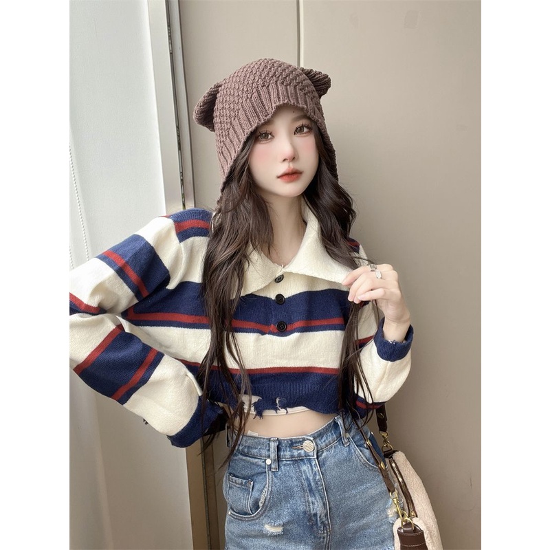 Áo Sweater Tay Dài Kẻ Sọc Màu Sắc Tương Phản Thời Trang Mùa Thu Cho Nữ
