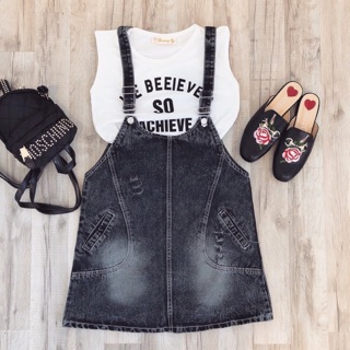 Set yếm jeans áo thun sát nách cá tính