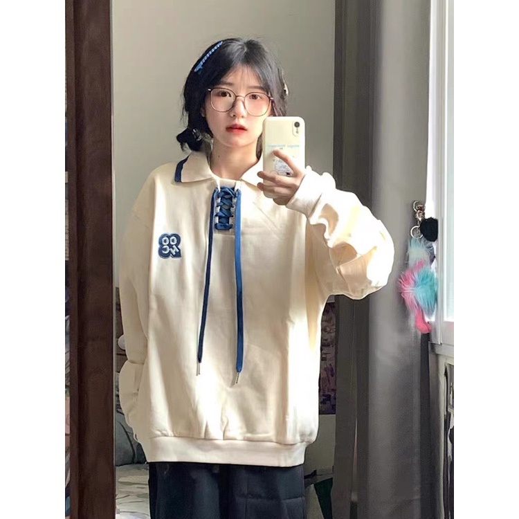 Áo thun polo dài tay có dây ở cổ siêu hot chuẩn trend.Form rộng y hình chất nỉ xịn mịn nam nữ đầu au to