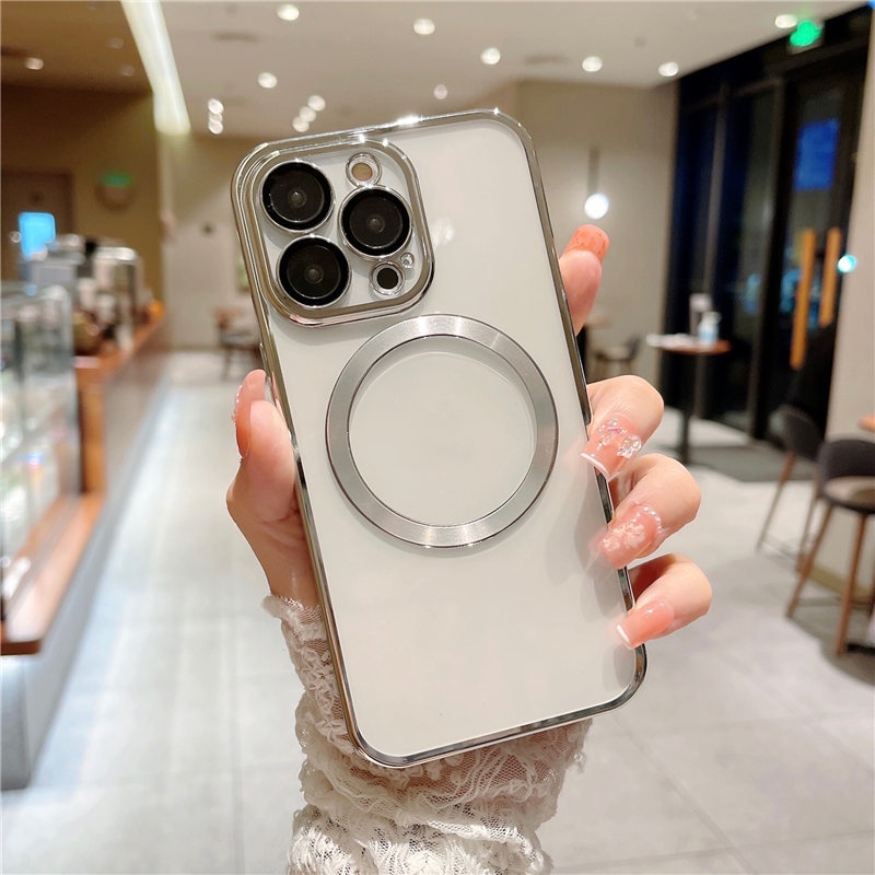 Ốp Điện Thoại Kính Cường Lực Trong Suốt Viền Kim Loại Nam Châm Cho iPhone 13 Pro Max 12 11 Pro Max