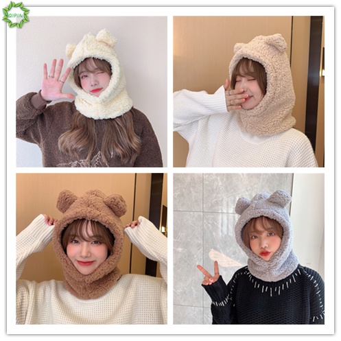 Nón trùm đầu hình tai gấu 4 màu bằng lông cừu giữ ấm mùa đông cho nữ