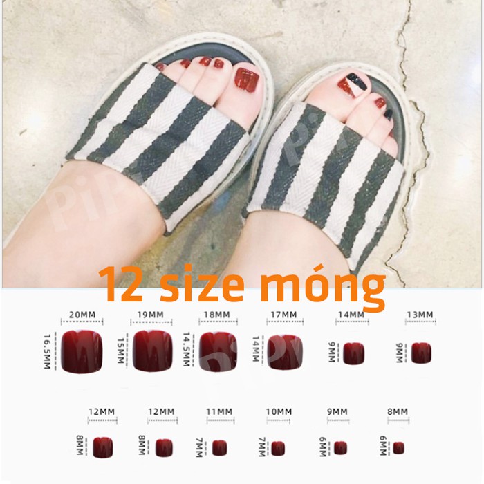 Móng chân giả kèm keo dán đẹp thiết kế nhám sần bóng đen xanh nâu Bộ 24 chiếc đủ full size 7810
