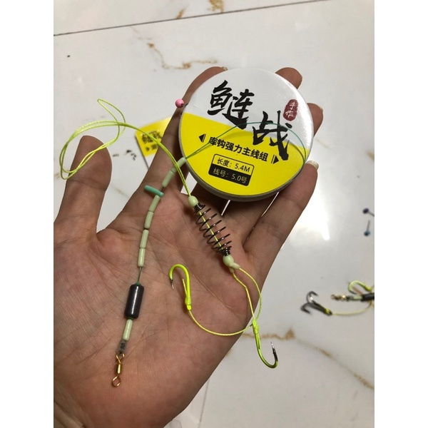 Trục buộc sẵn + thẻo dù lancer lưỡi đôi săn hàng cao cấp Thích hợp đánh cá trắm chép,trôi với cá tra. Cá chim  Lưỡi câu
