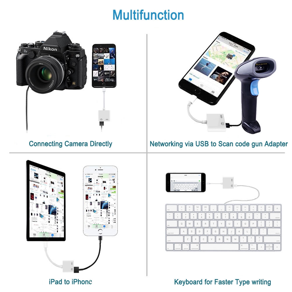 OTG Digital Adapter Lightning to USB 3 Camera Reader Charge Connection Kits Data Sync for Apple iPhone X/XS/8 P/7/7P/6S