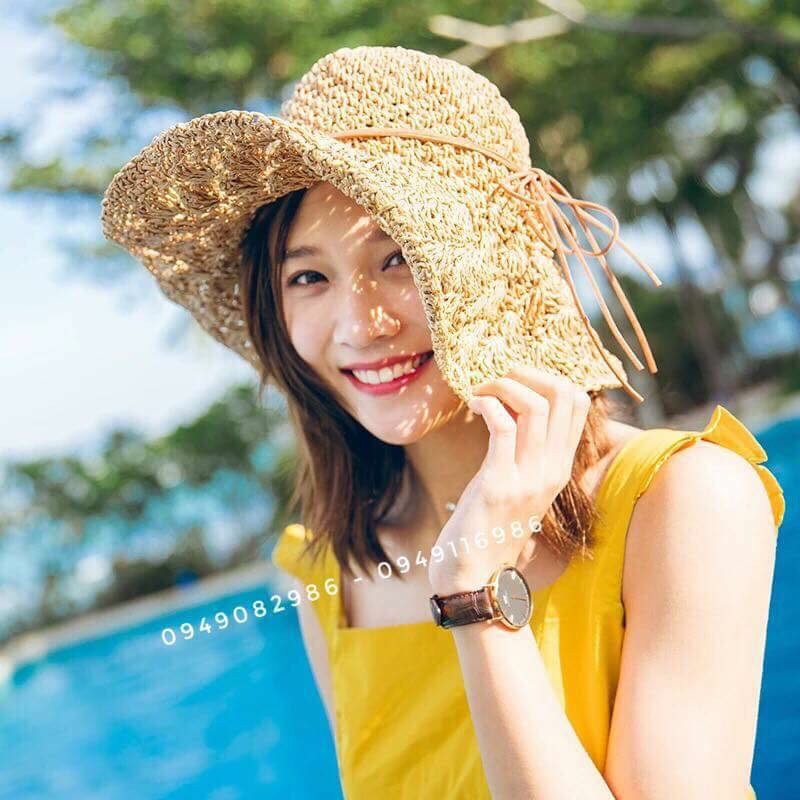 Mũ cói nữ đi biển Tiệm Cô Hìn mũ mềm đan thưa có thể gập nhỏ bỏ túi vô cùng tiện lợi thích hợp đi du lịch đi biển ship 1