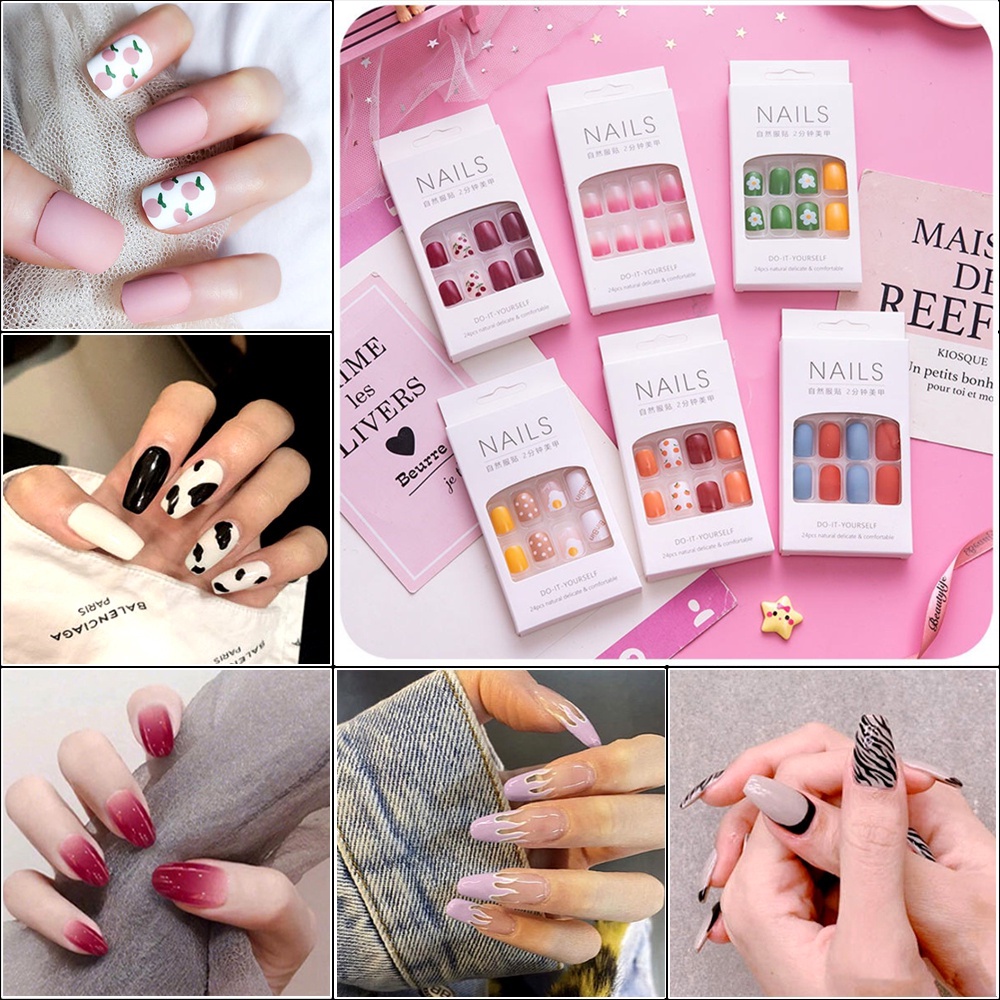Fake nails/24pcs/box/complete fashion fake nails/wearable fake nail stickers/waterproof durable nail art stickers/multifunctional light manicure/manicure/accessories fashion accessories/nail accessories