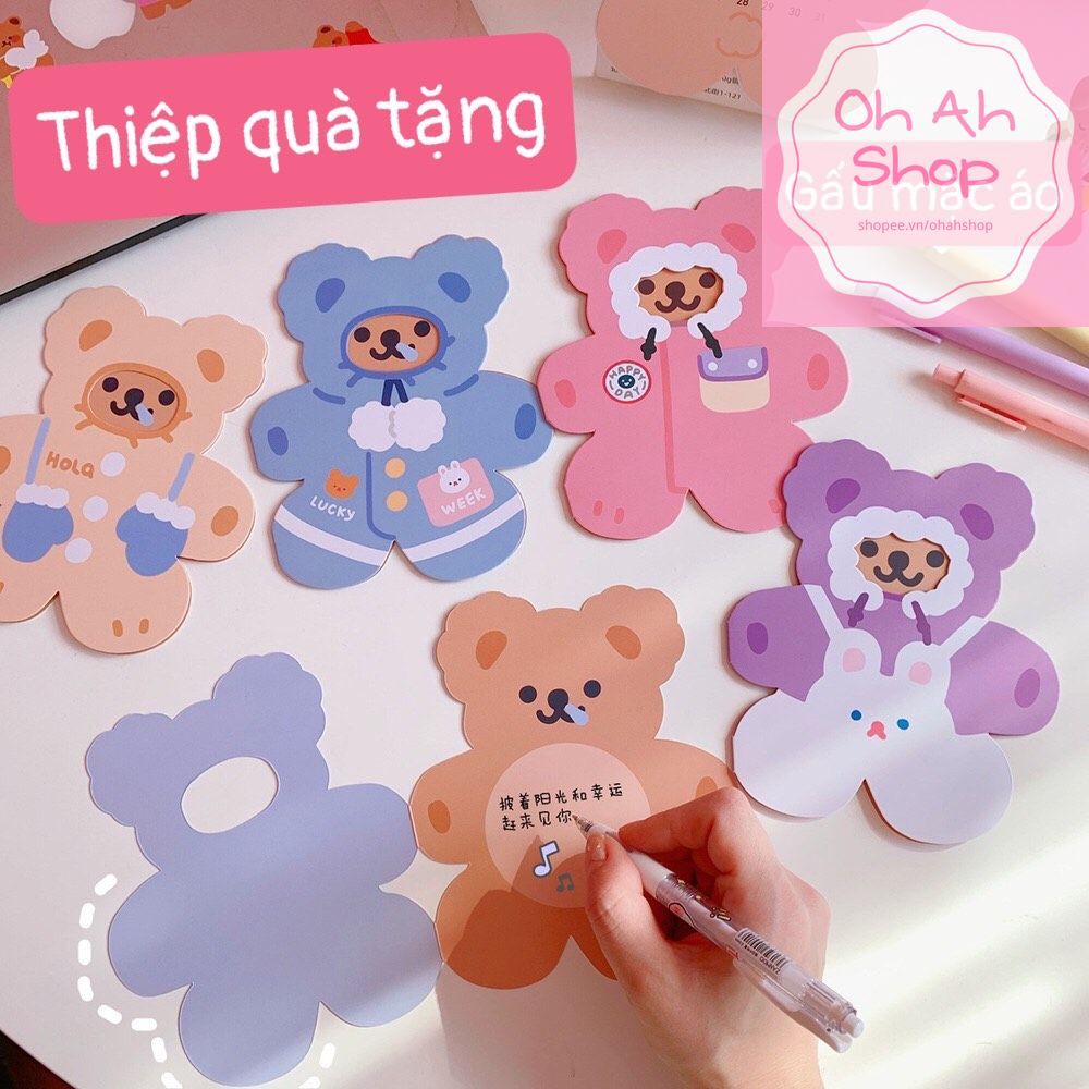 Thiệp giấy chúc mừng sinh nhật, giáng sinh, valentine, tình yêu hoạ tiết Gấu dễ thương độc đáo nhỏ gọn