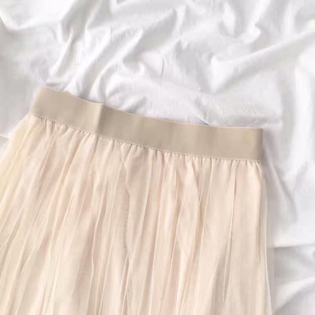 [Meoshop] Chân váy Midi công chúa voan 2 lớp - Chân váy dài xếp li mỏng voan