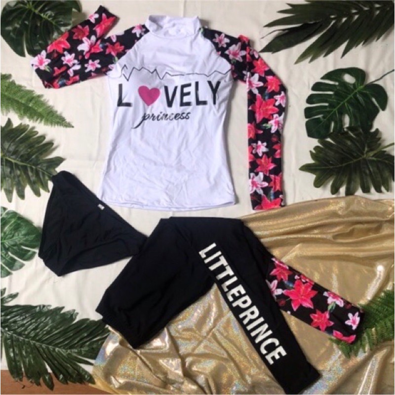 Đồ bơi dài tay quần dài hoa trắng cho mẹ và bé | BigBuy360 - bigbuy360.vn