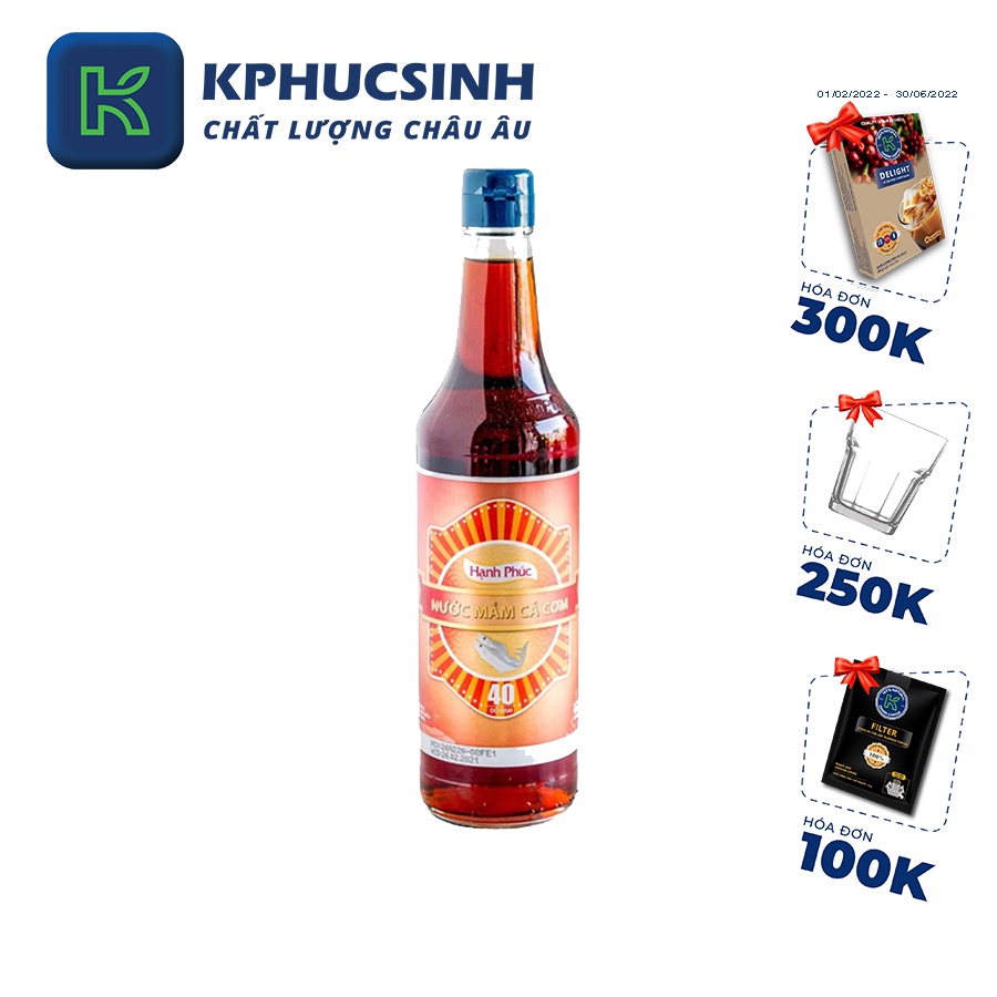 Nước mắm cá cơm Hạnh Phúc 40 độ đạm 500ml KPHUCSINH - Hàng Chính Hãng