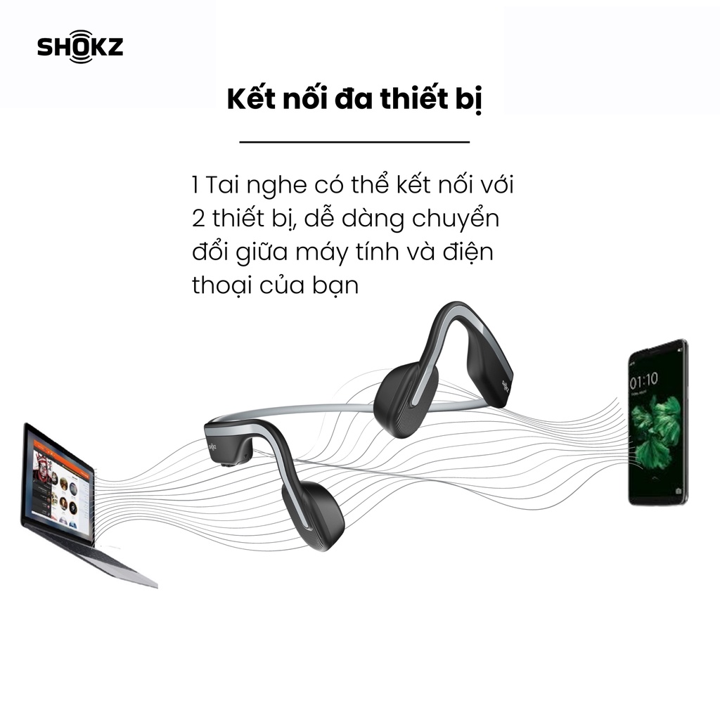 Tai Nghe Bluetooth Thể Thao Truyền Âm Thanh Qua Xương SHOKZ OPENMOVE S661 Màu Xám - Bảo Hành 2 Năm